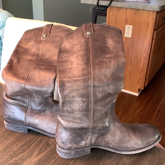 Frye Brown Distressed Melissa Button Boots - Picture 3 of 8